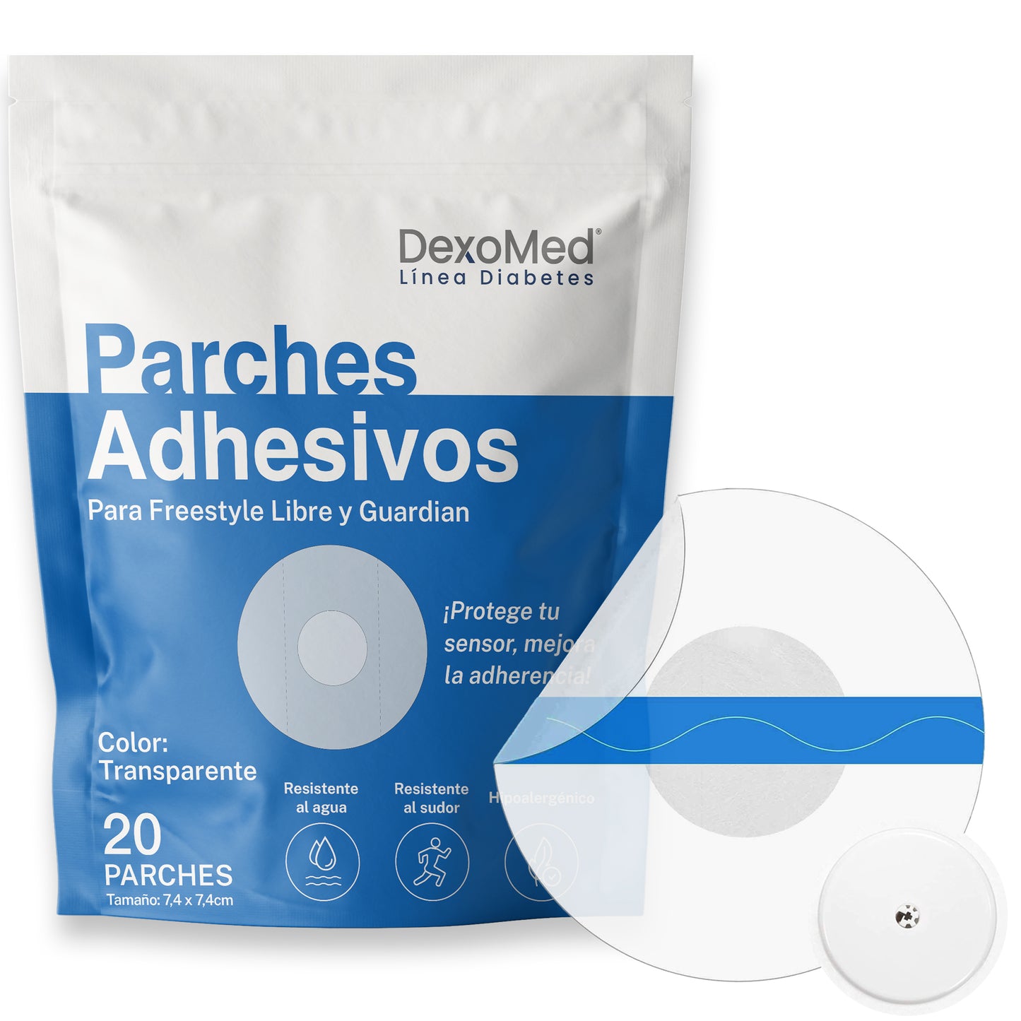 Parches Adhesivos Freestyle Libre, Parches Adhesivos transparentes, DexoMed, Freestyle Libre, Parches Adhesivos Sensor de glucosa, Sensor de glucosa, Parches Adhesivos Guardian, SENSOR DE GLUCOSA DESECHABLE, parches SENSOR DE GLUCOSA DESECHABLE